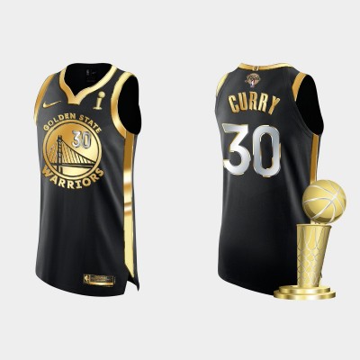 Golden State Warriors #30 Stephen Curry Men's Nike Golden Black 2021-22 NBA Finals Champions Authentic Jersey Men's